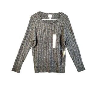 St John's Bay Sweater Women's XXL Long Sleeve Crew Neck Grey White Preppy Class